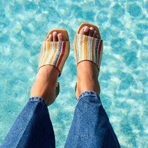 Seychelles Adapt Raffia Sandals Size 9 Natural Multi Stacked Heel